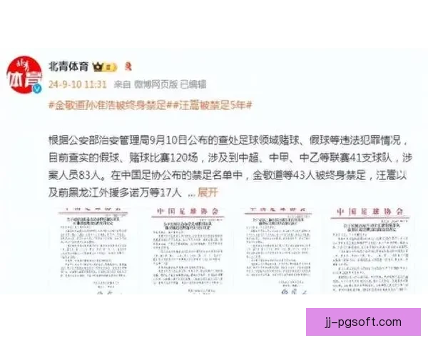 中国足协对多名涉赌球球员开出终身禁赛严惩行为震惊体育界